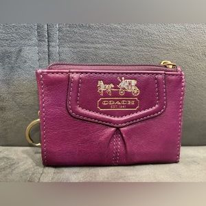 COACH Plum Purple Leather Mini Skinny Id Coin Purse Wallet Keychain Keyring